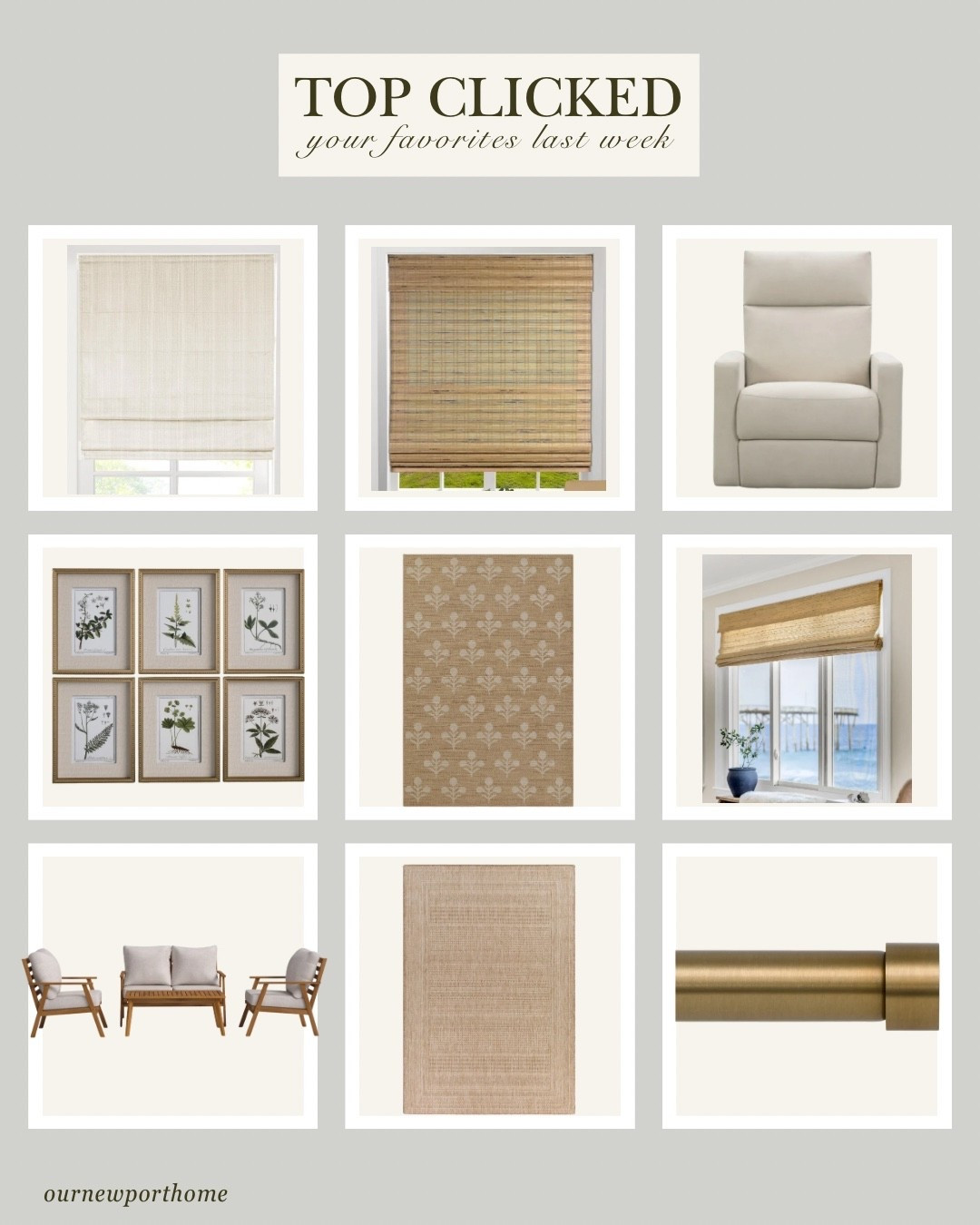 You all found some really good ones last week 🤍 These were the top-clicked home finds — from outdoor furniture and rugs to nursery gliders, gallery wall art, and the window treatments so many of you have been messaging me about lately.



top clicked home finds, best selling home decor, outdoor furniture, outdoor area rug, nursery glider, linen roman shades, bamboo shades, woven wood shades, window treatment hardware, gallery wall art, affordable home decor, neutral home decor, designer look for less, timeless home decor finds

#LTKHome