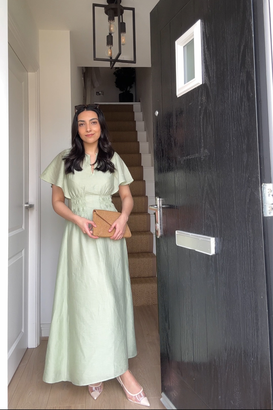 Spring outfit, summer outfit, evening dress, modest dress, mint green, maxi dress, sleeved dress, h&m, garden party, engagement party outfit, bridal shower outfit, wedding guest outfit, white slingback shoes, white kitten heels, summer shoes, raffia clutch bag

#LTKstyletip #LTKeurope #LTKSeasonal