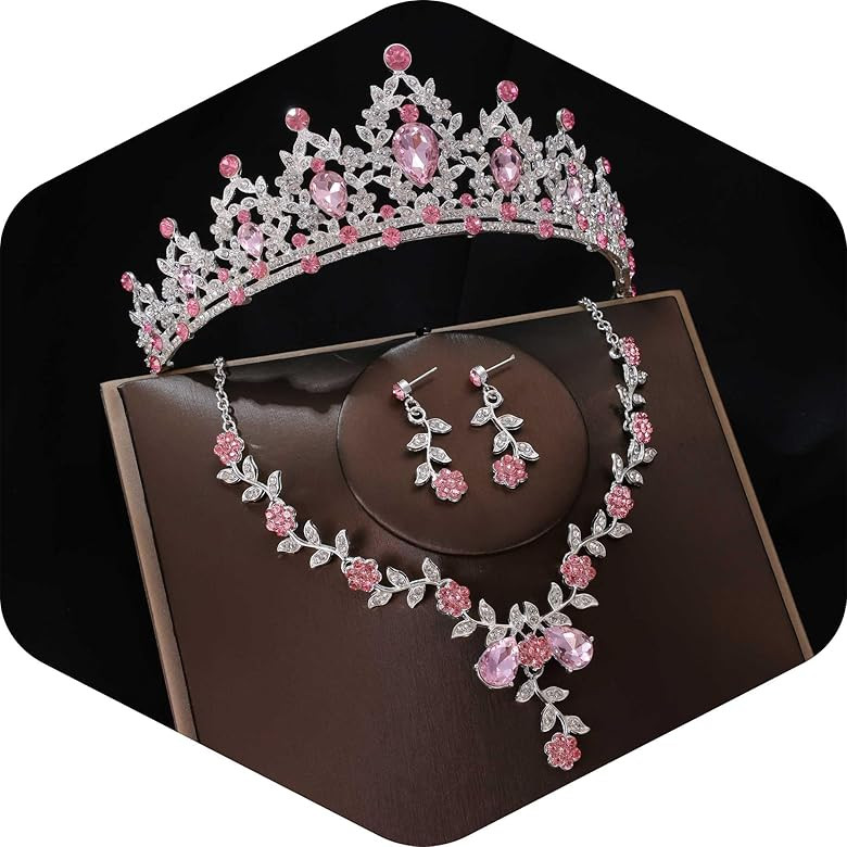 Kamirola Tiaras and Crowns for Women,Tiaras Earrings Necklace, Crystal Bridal Jewelry Set, Costum... | Amazon (US)