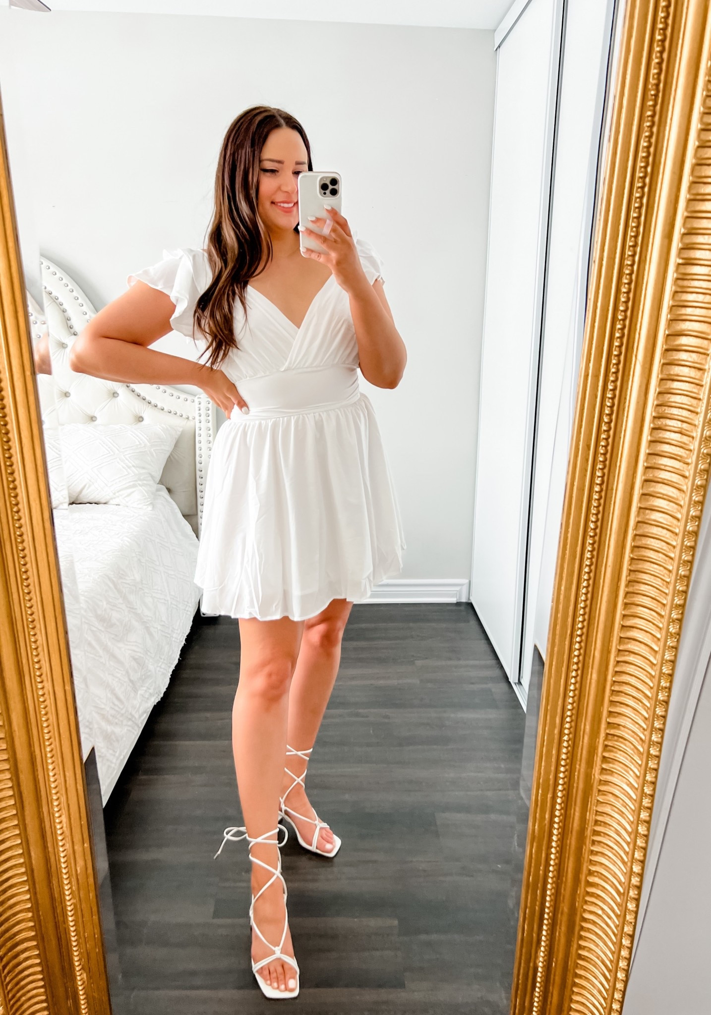 This is the most flattering a line white dress! Perfect for a bride to be, bridal shower, engagement party, bachelorette or just a lover of white! Fits true to size. Heels are also super comfortable! 

#LTKMidsize