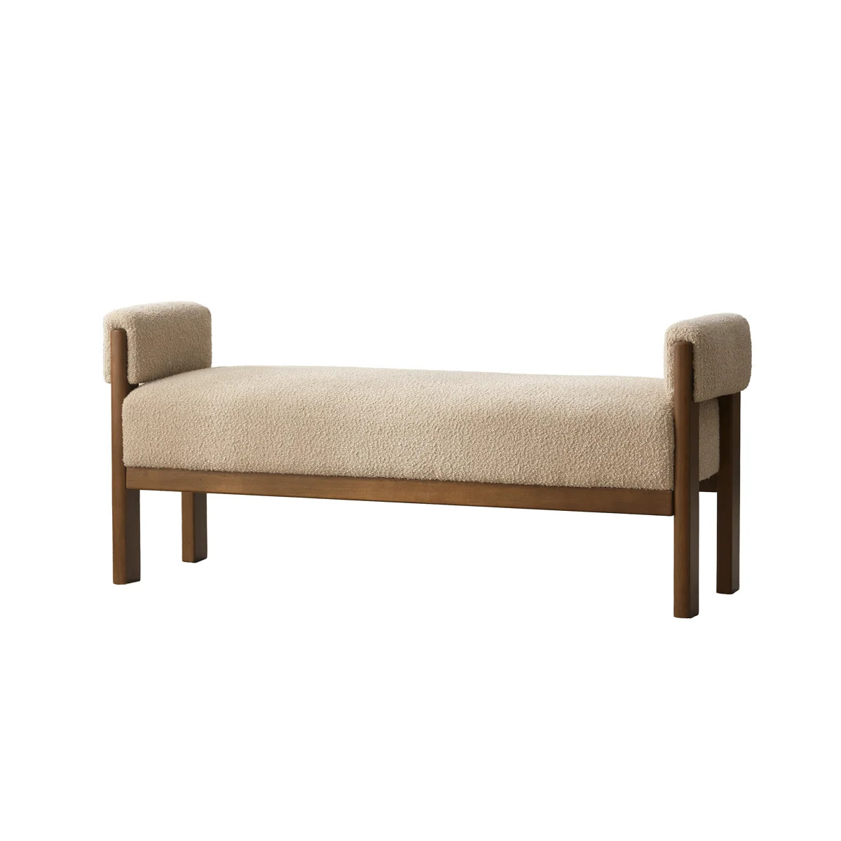 51.8" Modern Upholstered Bed End Ottoman Bench, Solid Wood Frame, Brown Boucle | Wayfair North America