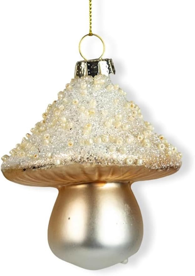 The Bridge Collection 2.5" Gold Color Glass Mushroom with Cream Beaded Glitter Top Christmas Orna... | Amazon (US)