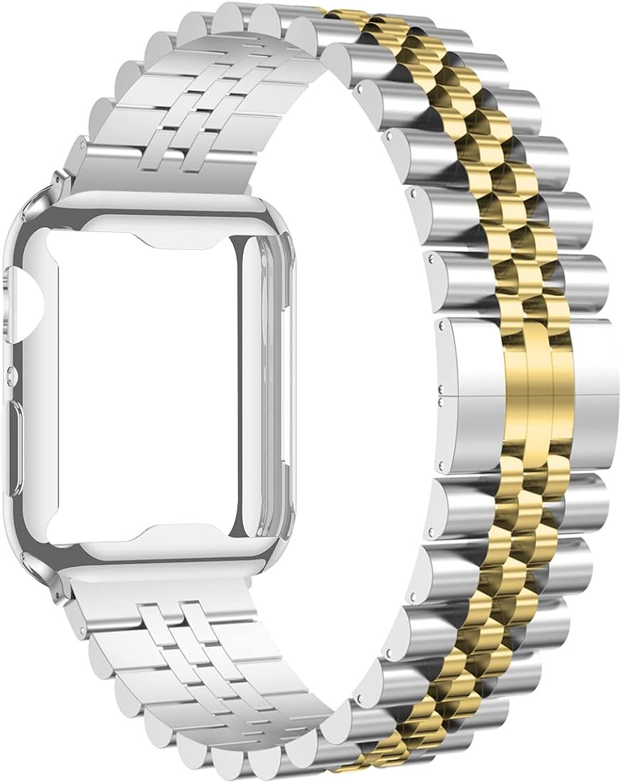 baozai Metal Band with Case Compatible with Apple Watch 40/41/44/45mm, Soft Screen Protector Case... | Amazon (US)