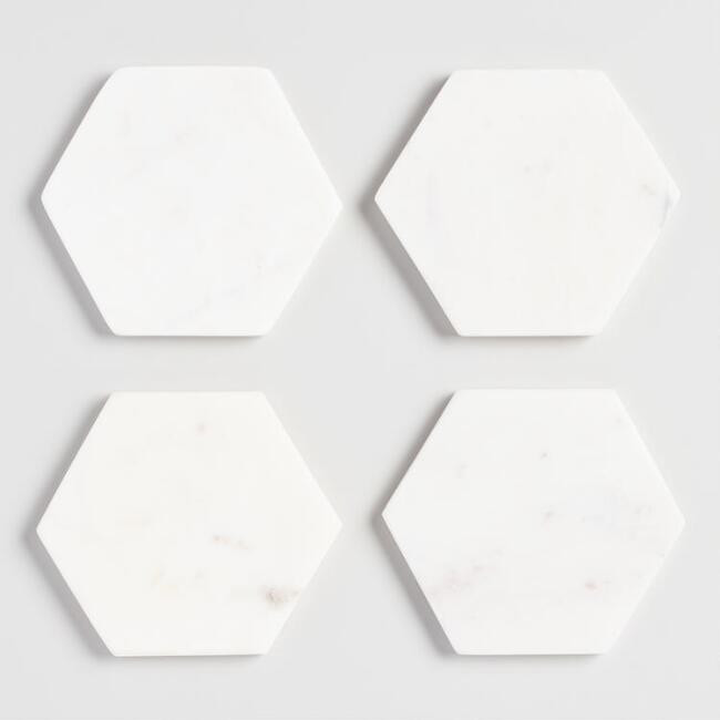 White Marble Hexagon Coasters Set of 4 | World Market