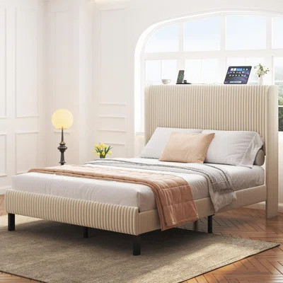 Upholstered Platform Bed with Charging Station | Wayfair North America