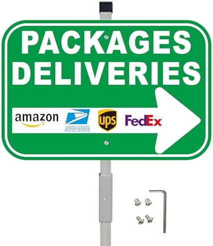 Package Delivery Signs,12”x8” Aluminum Sign, with Arrow Right with 28” Strong Aluminum allo... | Amazon (US)