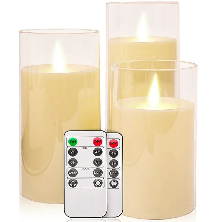 Flickering Flameless Candles, Battery Operated Acrylic LED Pillar Candles, Ivory White, Set of 3 ... | Walmart (US)