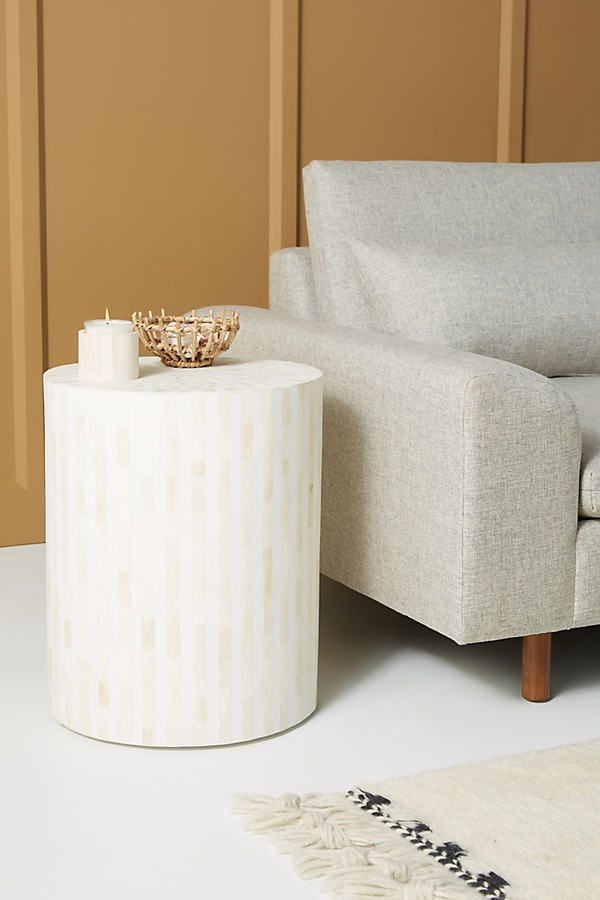 Rounded Inlay Drum Side Table By Anthropologie in White Size S | Anthropologie (US)