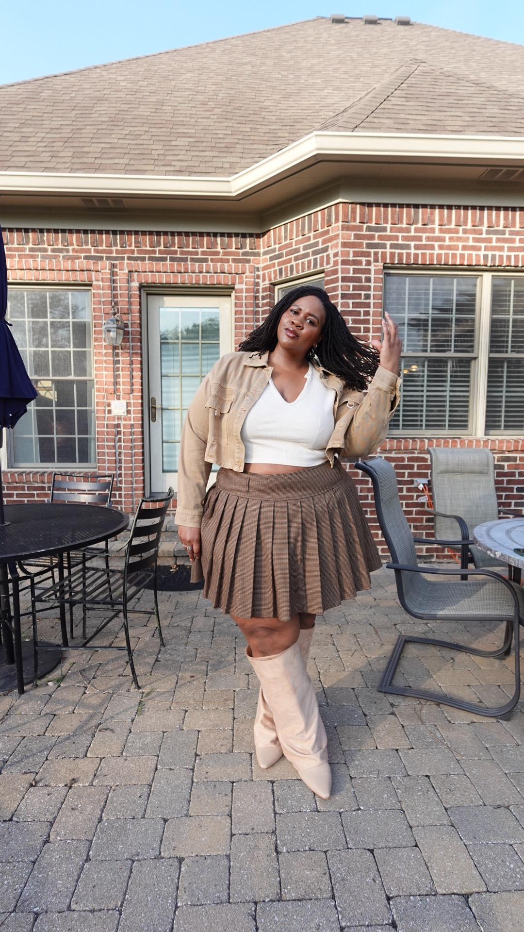 Fall finally decided to show up. I’m wearing a size 24 in the skirt and a size 12 in the boots! I have a 20in calf and they fit perfectly. I linked to some alternatives of the shirt and jacket—both of which are in a size 3X too. Enjoy! 

#LTKStyleTip #LTKShoeCrush #LTKPlusSize