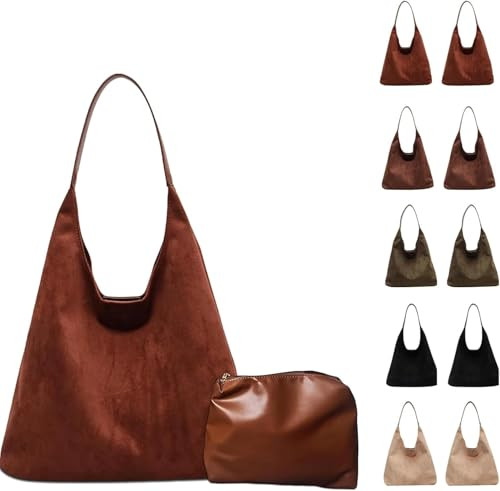 Suede Hobo Bag for Women, Suede Purse Slouchy Brown Tote Handbag, Shoulder bag for Travel and Work 2024 | Amazon (US)