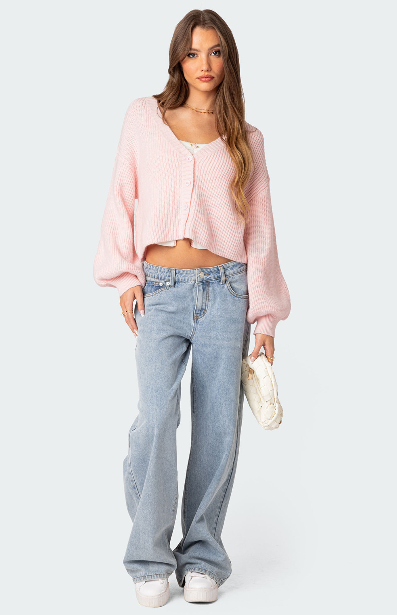 Edikted Women's Sabrina Chunky Knit Cropped Cardigan in Light Pink - Size XS | PacSun