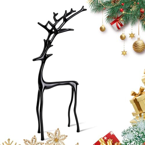 Movued Christmas Decorations, Black Reindeer Statues, Modern Xmas Figurines, Elegant Indoor Holiday Decor, for Coffee Table Fireplace Entryway Shelves Office Indoor (Style A) | Amazon (US)