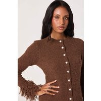 ASTR the Label | Fringe Sleeve Crewneck Cardigan in Brown | Size S | ASTR The Label (US)