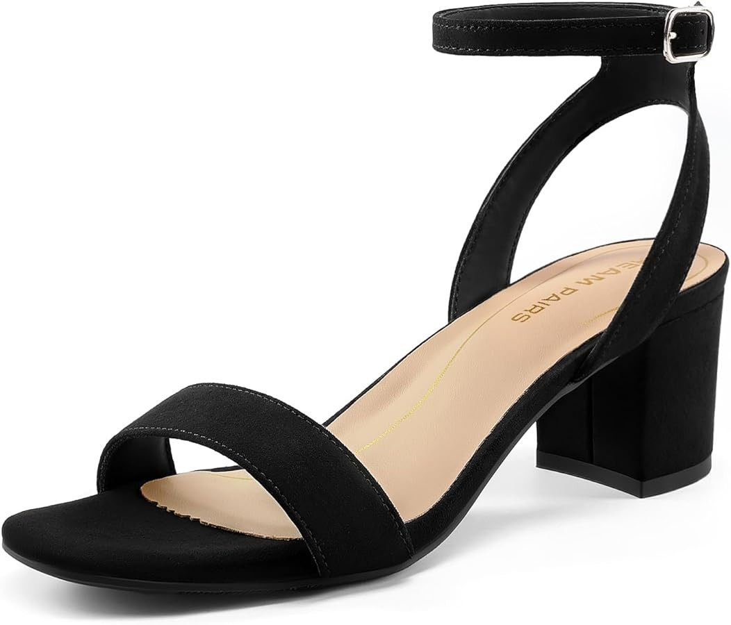 DREAM PAIRS Women's Open Toe Ankle Strap Low Block Chunky Heels Sandals Party Dress Pumps Shoes | Amazon (US)