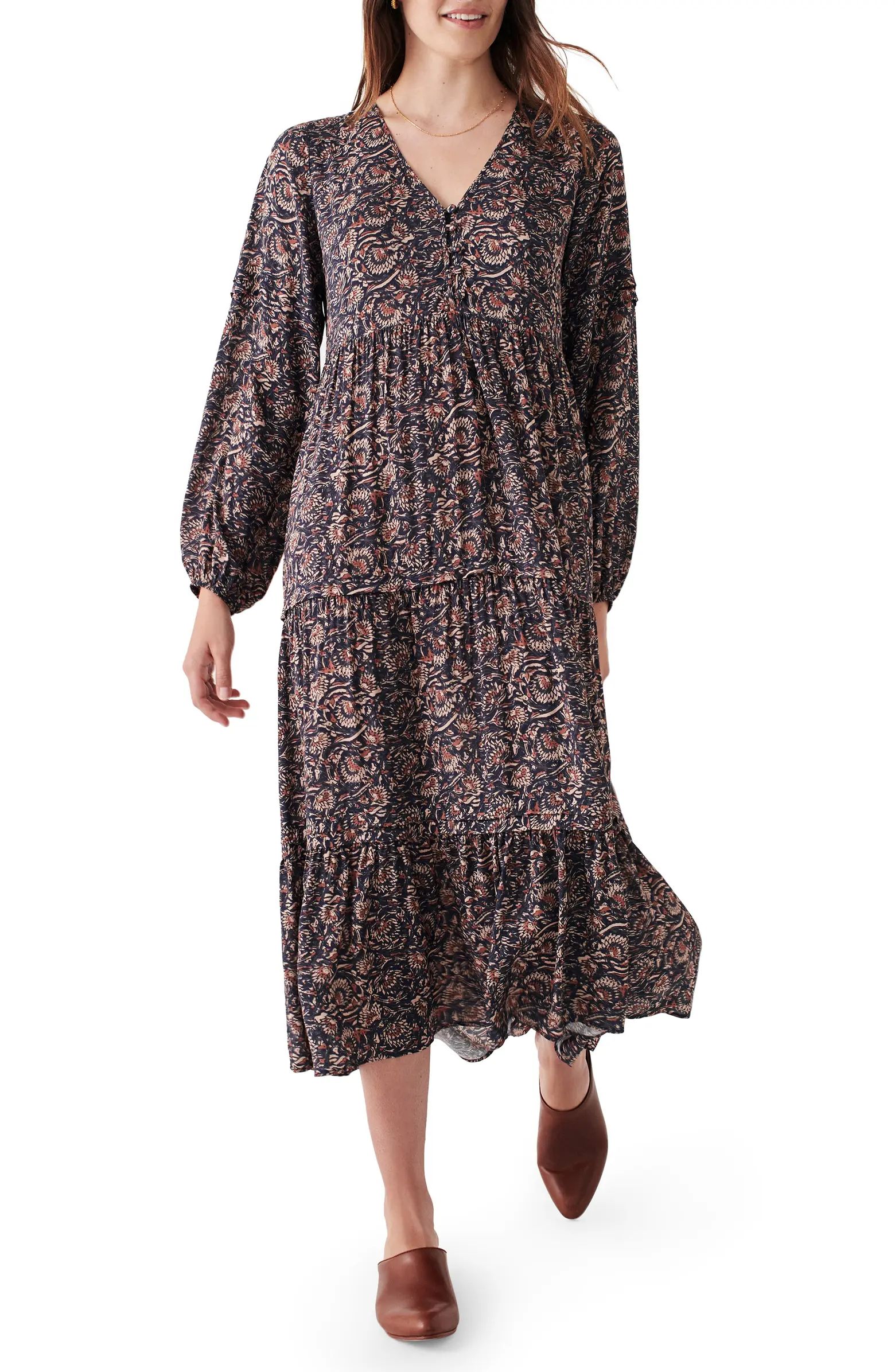 Isabella Floral Block Long Sleeve Midi Dress | Nordstrom