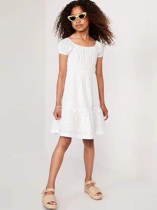 Puff-Sleeve Seersucker Fit & Flare Dress for Girls | Old Navy (US)