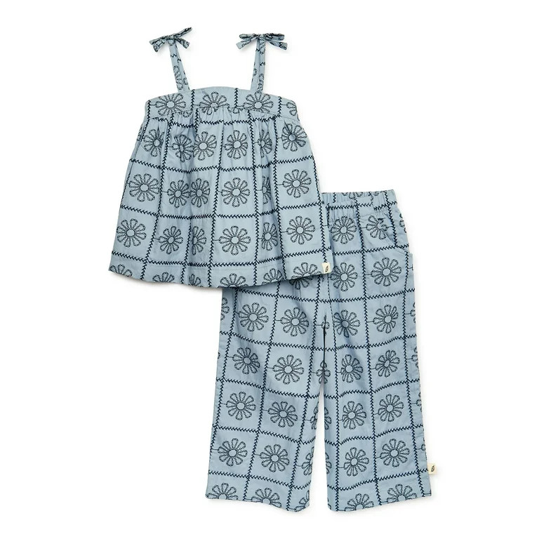 easy-peasy Toddler Girl Tie Shoulder Top and Wide Leg Pants Set, 2-Piece, Sizes 12M-5T | Walmart (US)