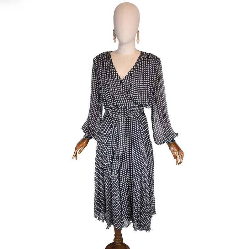 GUY LAROCHE Set, Vintage Silk Chiffon Outfit From the 90s With Polka Dots, Wrap-around Blouse Wit... | Etsy (US)