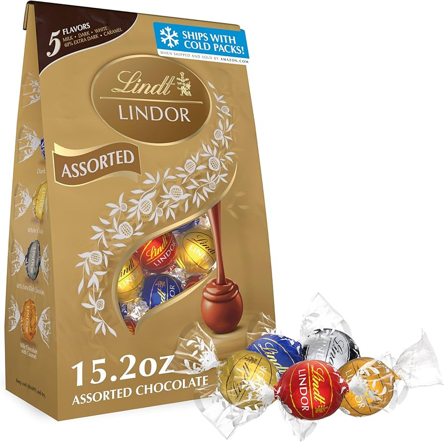Lindt LINDOR Assorted Chocolate Candy Truffles, Chocolate with Smooth, Melting Truffle Center, 15... | Amazon (US)