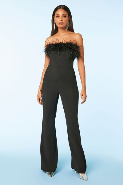 Strapless Faux Fur-Trim Jumpsuit | Forever 21 | Forever 21 (US)