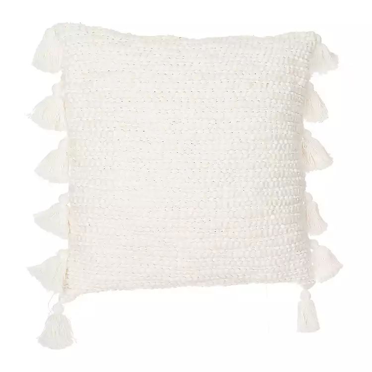 Ivory Cotton Knots Pillow with Tassels | Kirkland's Home