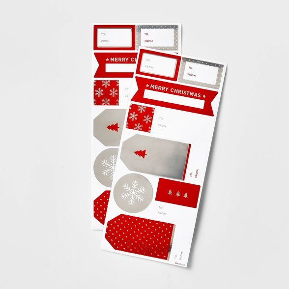 16ct Peel &#38; Stick Gift Tags Red/Silver - Wondershop&#8482; | Target