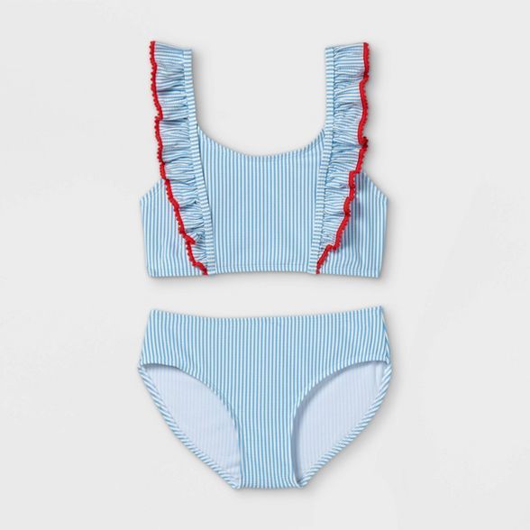 Girls' Seersucker Ruffle 2pc Bikini Set - Cat & Jack™ Blue | Target