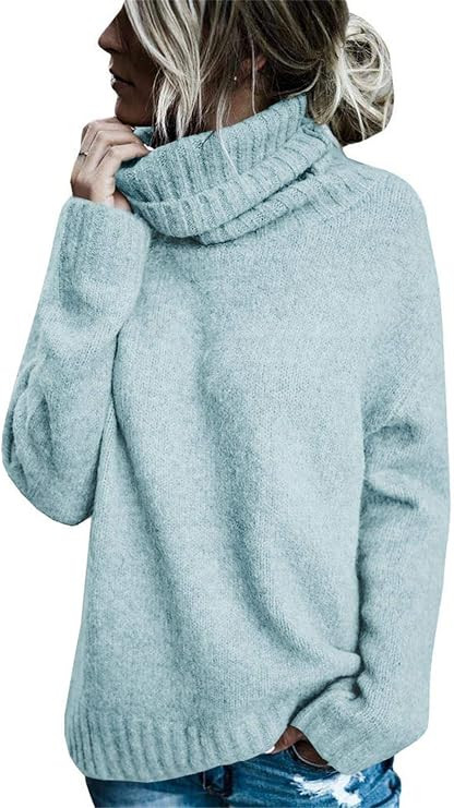 FISACE Womens Solid Round Neck Oversized Turtleneck Full Sleeve Knitted Sweater Pullover | Amazon (US)