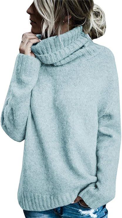 FISACE Womens Solid Round Neck Oversized Turtleneck Full Sleeve Knitted Sweater Pullover | Amazon (US)