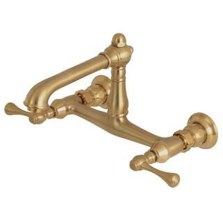 Kingston Brass English Country 2-Handle Wall Mount Bathroom Faucet in Brushed Brass-HKS7247BL - T... | The Home Depot