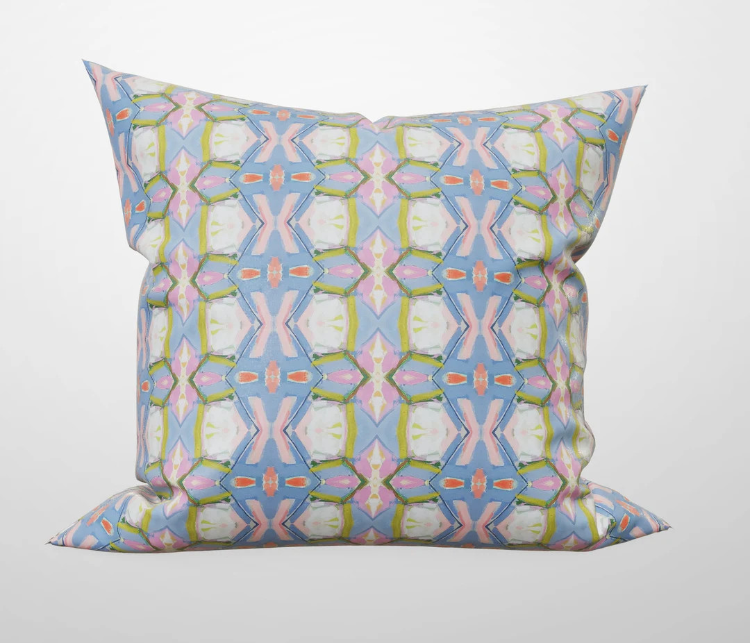 CAPRI Blue pink green pillow accent boho girls dorm periwinkle pink painterly kaleidoscope soft c... | Etsy (Global)