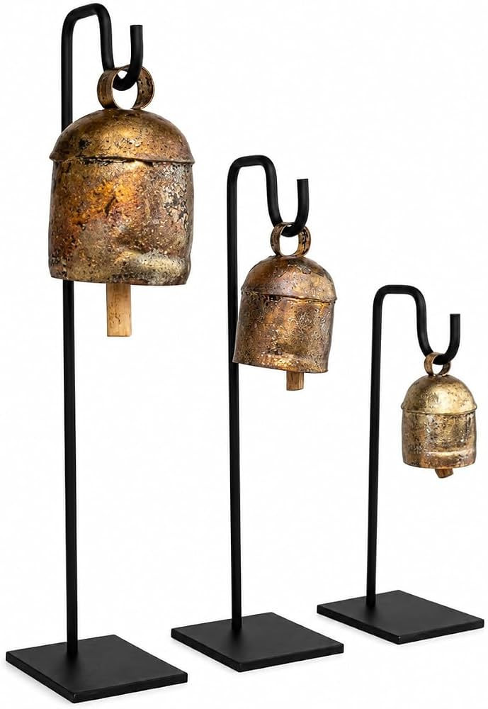 Handmade Brass Finish Hanging Bells for Door Chimes with Jute Rope Shabby Chic Decorative Christm... | Amazon (US)