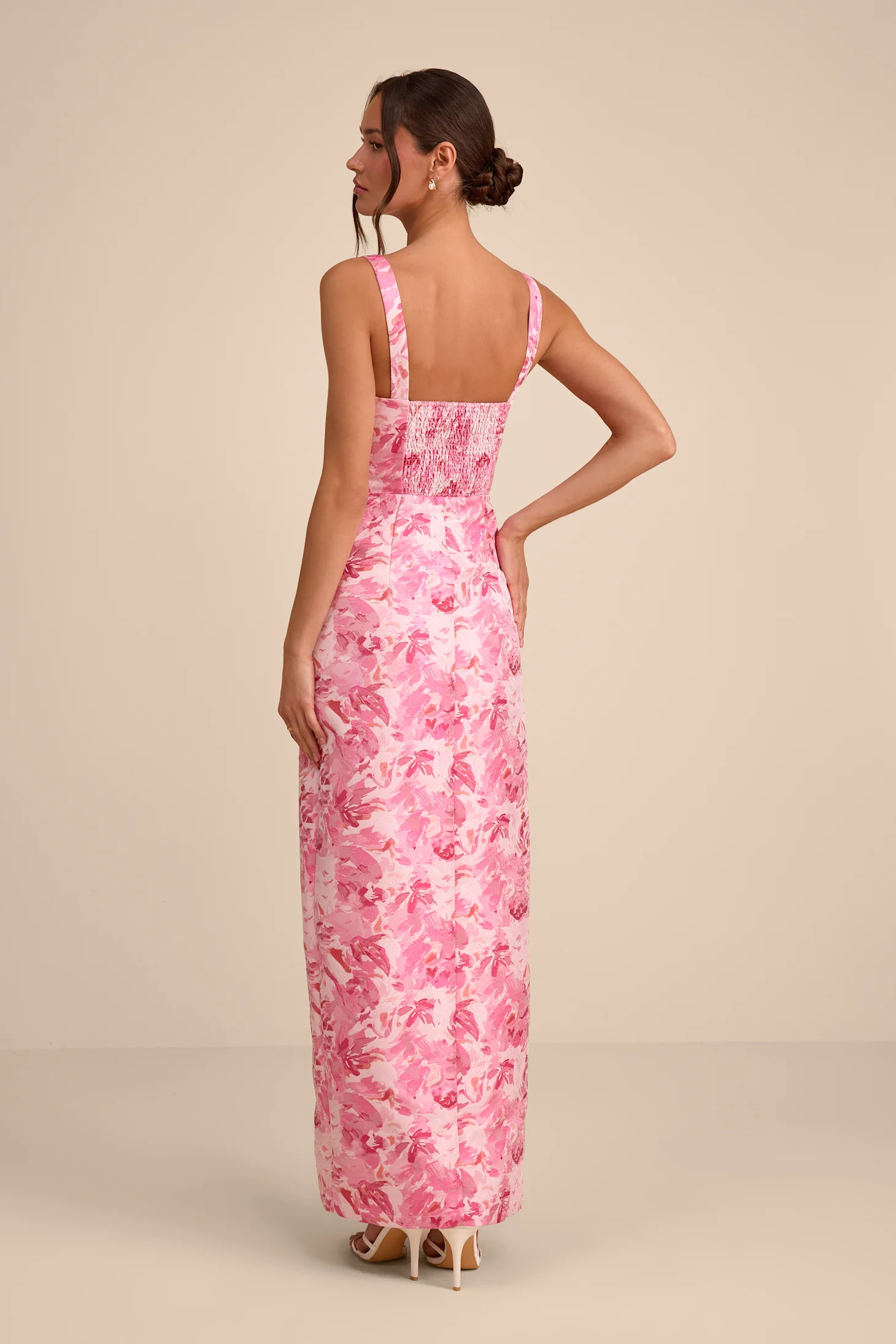 Demina Light Pink Floral Jacquard Bustier Maxi Dress | Lulus