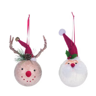 Transpac Glass Santa and Reindeer Head Ornament Set of 2 Christmas Tree Decorations for Holiday Home Decor | Target