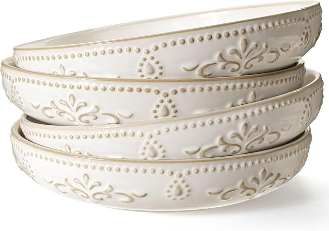 Artena Pasta Bowls, 50oz Large Salad Serving Bowls, 9.75'' Plates Bowls Set of 4, Big White Ceram... | Amazon (US)