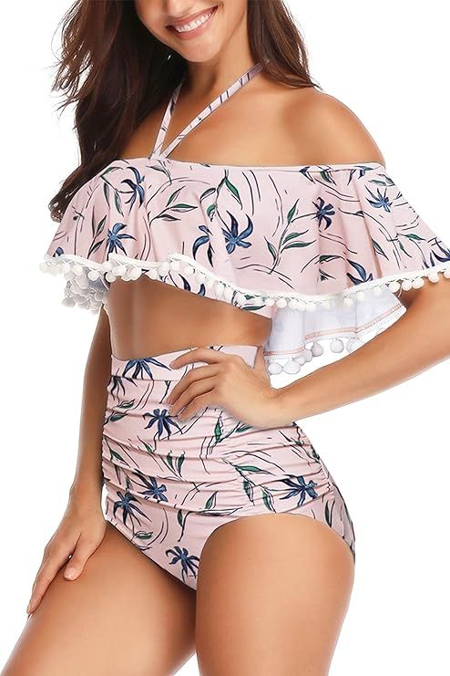 Heat Move Women High Waisted Retro Flounce Off Shoulder Two Piece Swimsuit | Amazon (US)