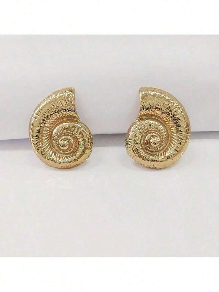 1 Paire De Boucles D'oreilles Métalliques Exagérées Rétro Et À La Mode En Forme De Coquillag... | SHEIN