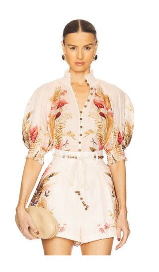 Ascension Billow Blouse in Cream Palm Floral | Revolve Clothing (Global)