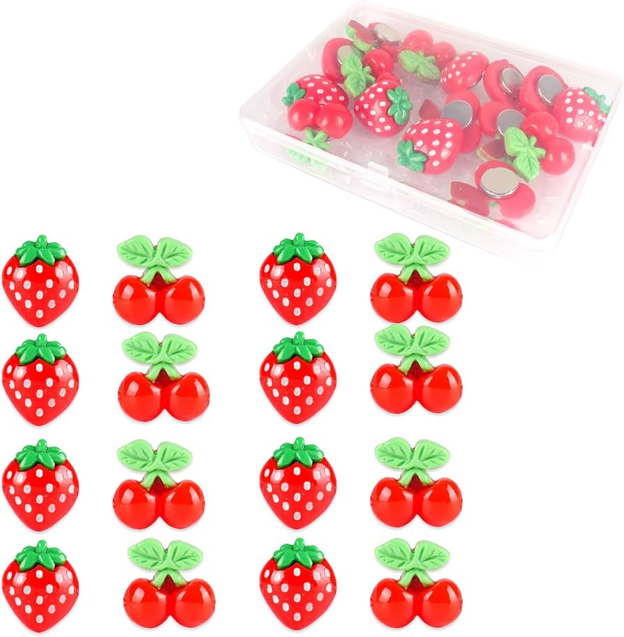 Svartur 16 Pcs Locker Magnets Cute for Fridge, Strawberry & Cherry Magnets for Pictures, Whiteboa... | Amazon (US)