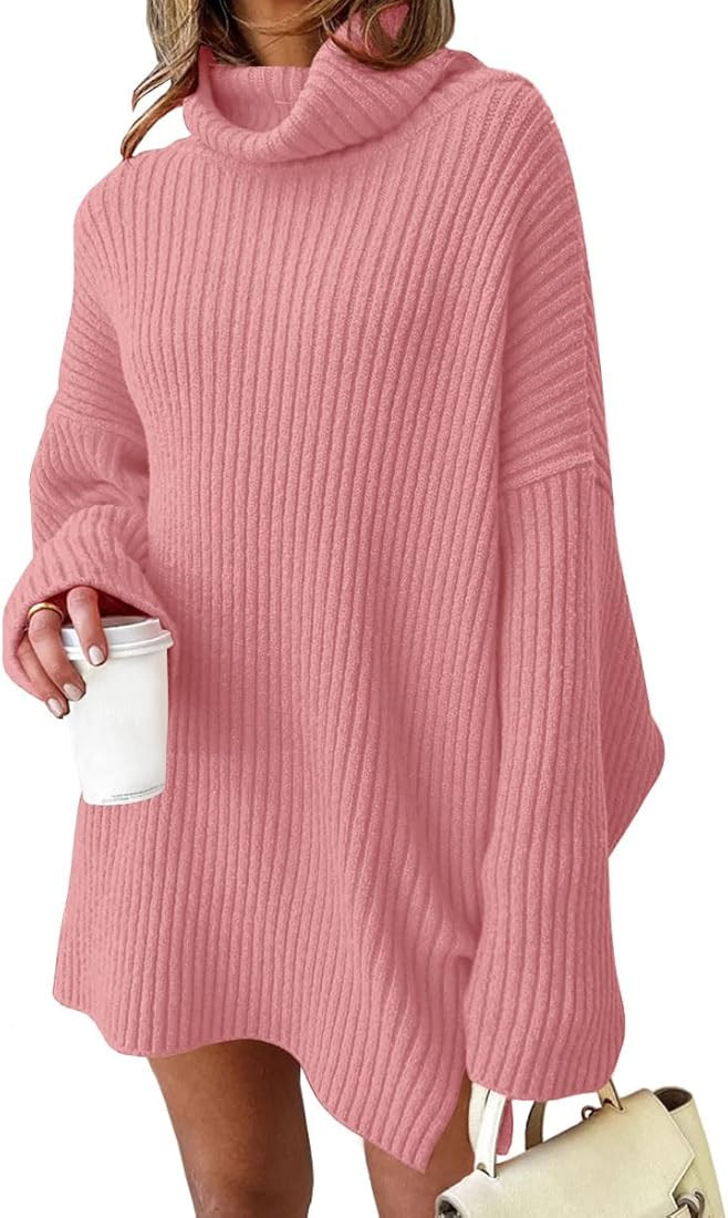EFAN Womens Oversized Turtleneck Sweater Dress 2023 Trendy Pullover Ribbed Knit Dress | Amazon (US)