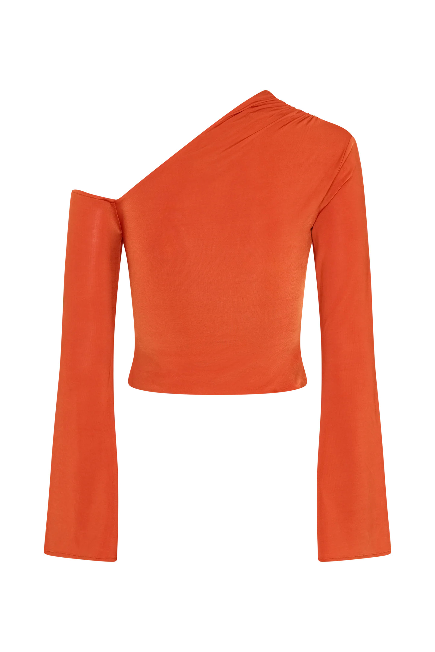 Asymmetrical Long Sleeve Top With Floral Hardware - Burnt Orange | MESHKI US
