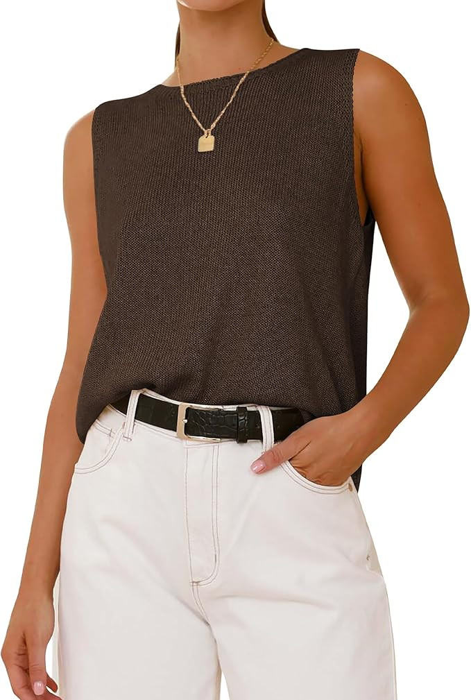 BTFBM Women's Sleeveless Sweater Vest 2025 Summer Crew Neck Ribbed Knit Lightweight Pullover Casu... | Amazon (US)