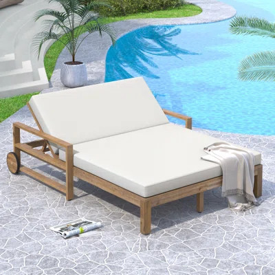 Quilliams 55.27'' Wide Straight Acacia Patio Daybed with Cushions | Wayfair North America