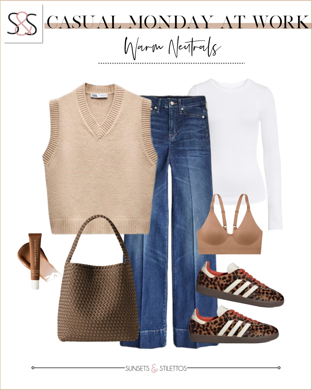 A neutral sweater vest with jeans is such a versatile look from work to the weekend this winter and spring! 

Sunsets and Stilettos, workwear, adidas sneakers, neutral tote bag

#LTKSeasonal #LTKOver40 #LTKFindsUnder50