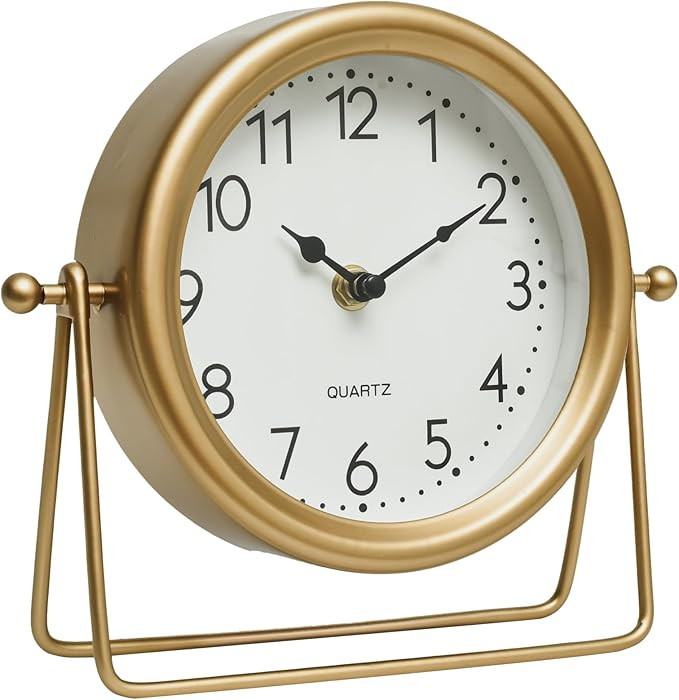 Vintage Golden Table Clock - Elegant Battery Operated Office, Living Room, and Bedroom Clock with... | Amazon (US)