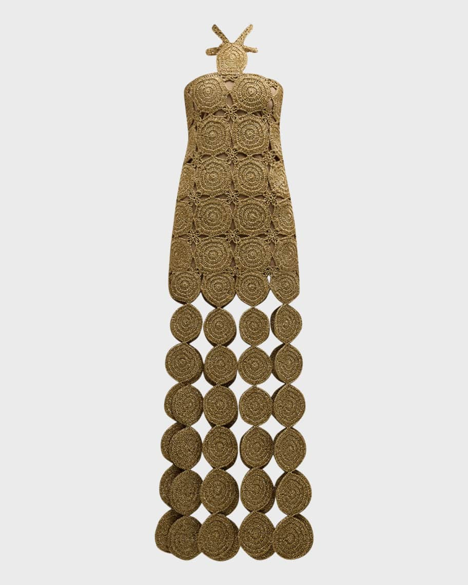 SIMONMILLER Beep Beep Lurex Crochet Cutout Halter Maxi Dress | Neiman Marcus