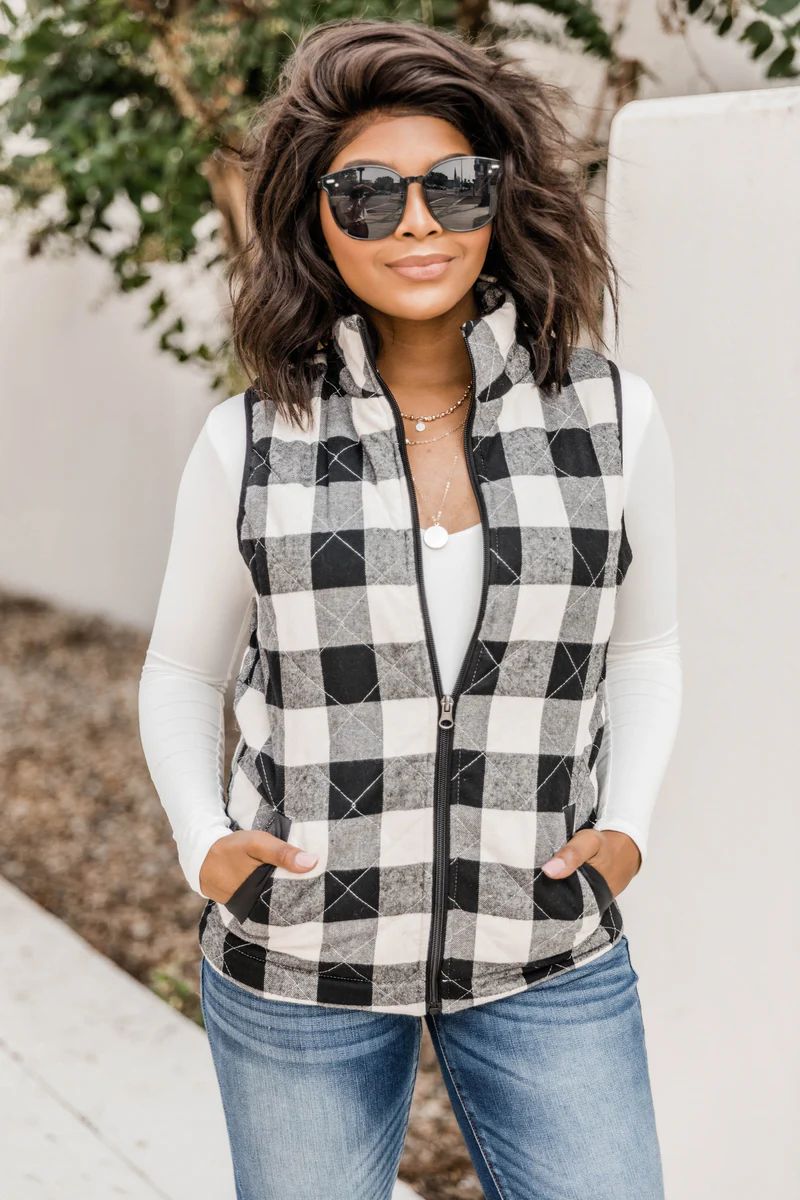 Let's Go Falling In Love White Plaid Vest DOORBUSTER | The Pink Lily Boutique