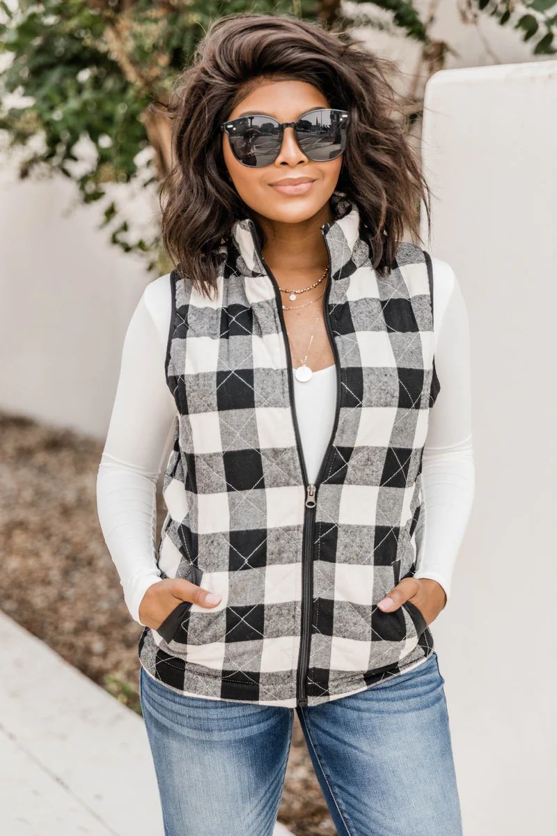 Let's Go Falling In Love White Plaid Vest | The Pink Lily Boutique