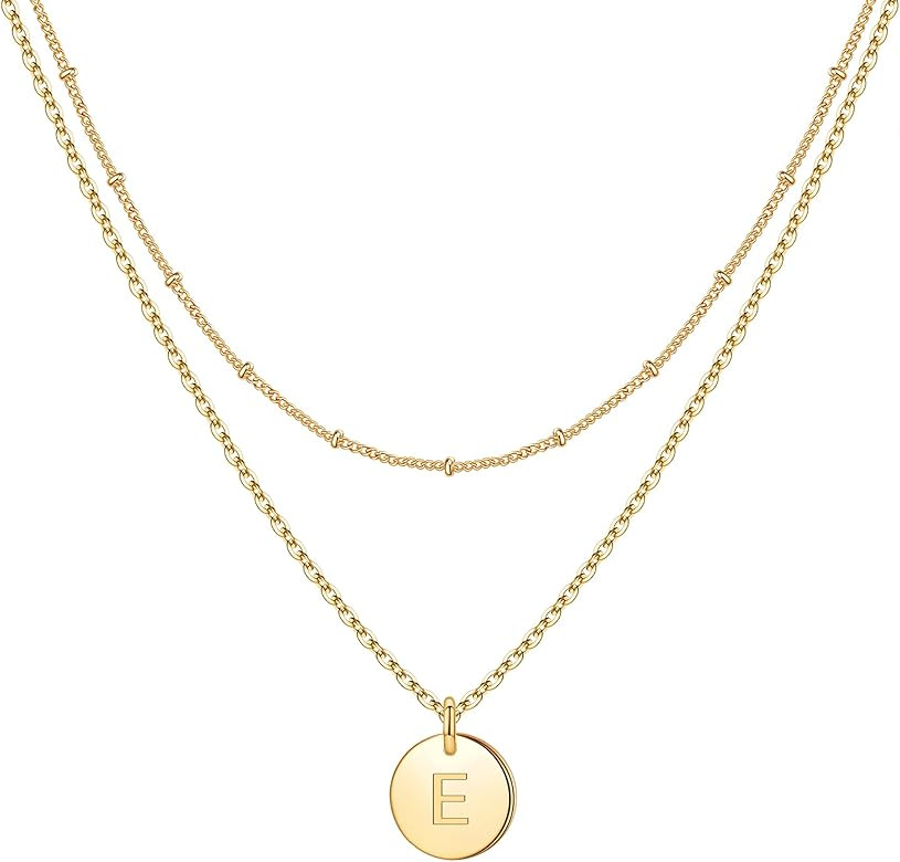 Gold Initial Necklaces for Women,14K Gold Filled Double Side Engraved Hammered Gold Coin Necklace... | Amazon (US)