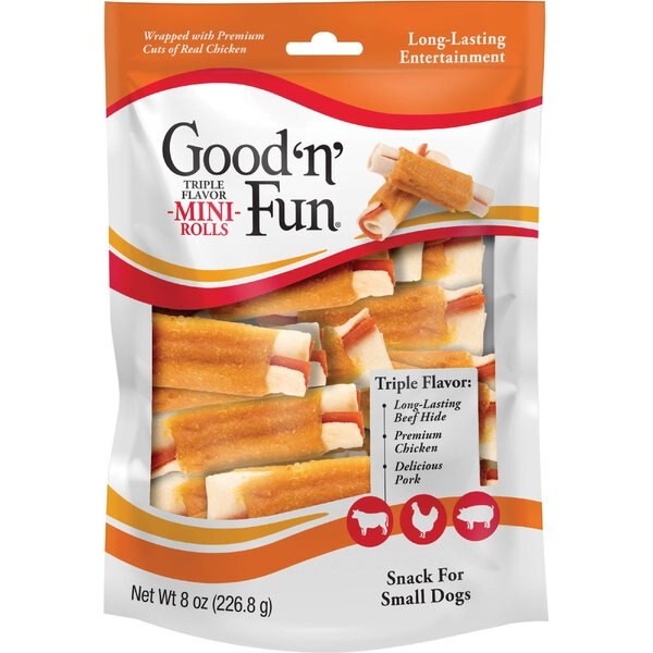 Good 'n' Fun Long-Lasting Triple Flavor Mini Rolls Beef, Chicken, & Pork Small Rawhide Dog Chews,... | Chewy.com
